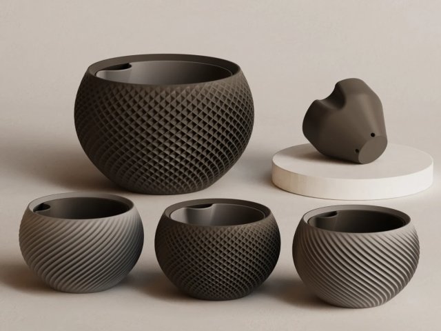 Круглий білий горщик для рослин SFERA Planters з геометричною текстурою в інтер'єрі